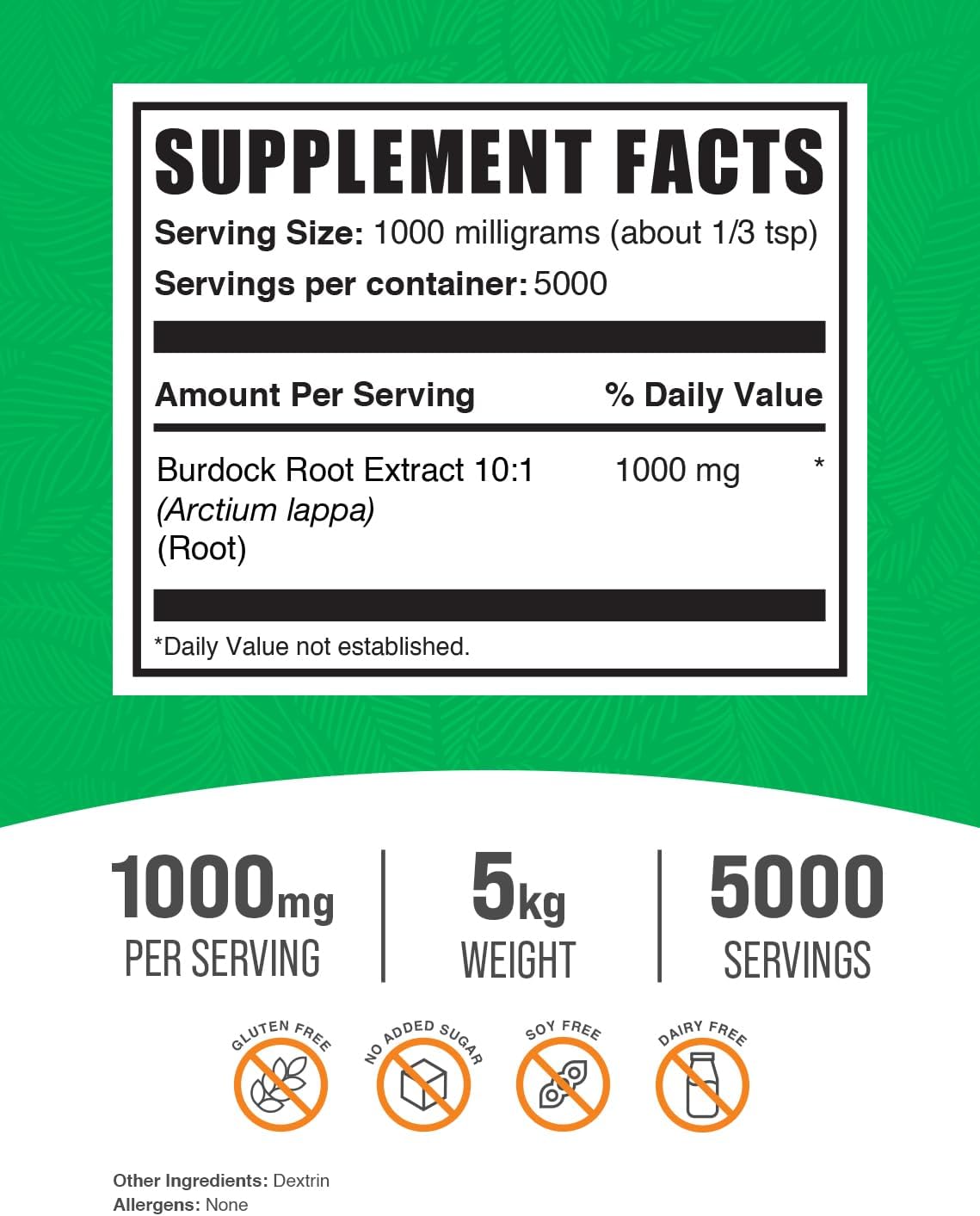 BulkSupplements.com Burdock Root Extract Powder - Herbal Supplement, Gluten Free, 1000mg per Serving, 5kg (11 lbs) (Pack of 5) - Buy in Bulk for Savings