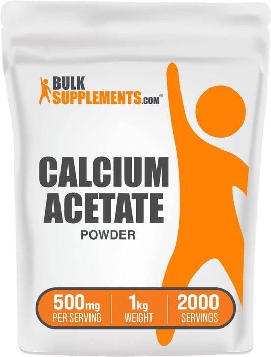 BulkSupplements.com Calcium Acetate Powder - Food Grade Calcium Supplement, Gluten Free, 1kg (2.2 lbs)