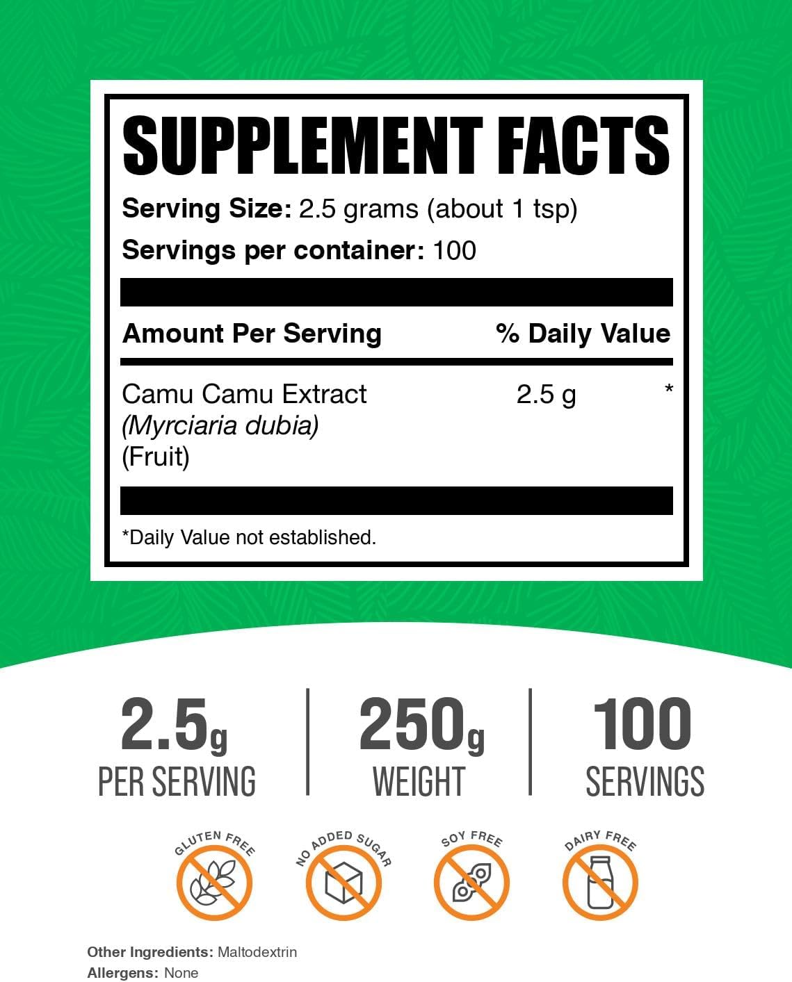 BulkSupplements.com Camu Camu Extract Powder - Herbal Vitamin C Superfood Supplement, Gluten-Free, 2500mg per Serving, 250g (8.8 oz) Pack
