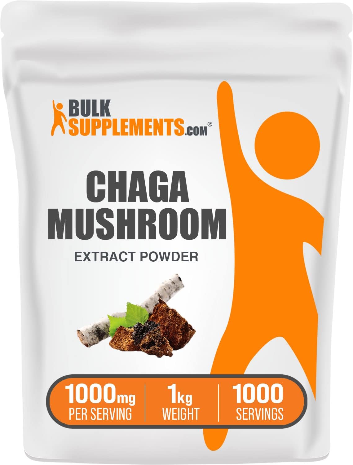 BulkSupplements.com Chaga Mushroom Extract Powder - Immune Support Supplement - Gluten Free - 1000mg per Serving, 1kg (2.2 lbs) Pack