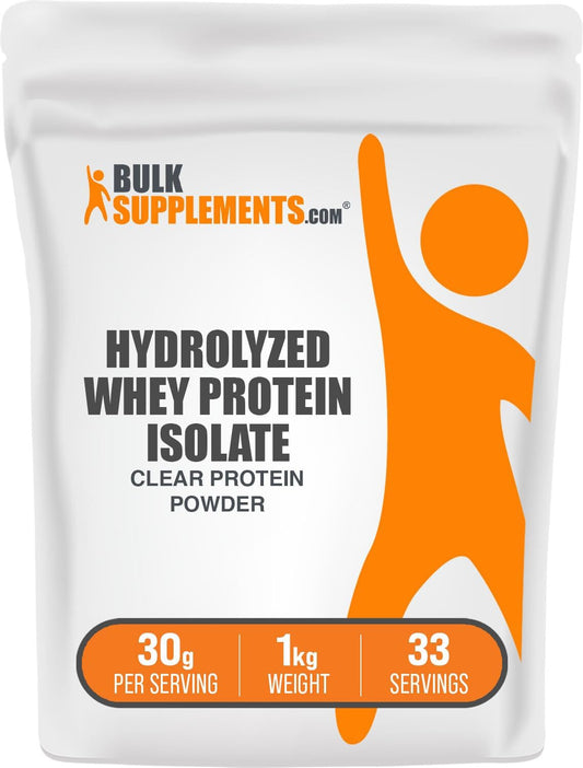 BulkSupplements.com Clear Whey Isolate Protein Powder - Unflavored Hydrolyzed Whey Isolate - 30g per Serving - Gluten Free - 1kg (2.2 lbs) Pack