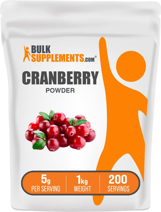 BulkSupplements.com Cranberry Powder - Unsweetened Dried Cranberry Supplements for Men & Women - Gluten & Sugar Free - 1kg (2.2 lbs) Pack