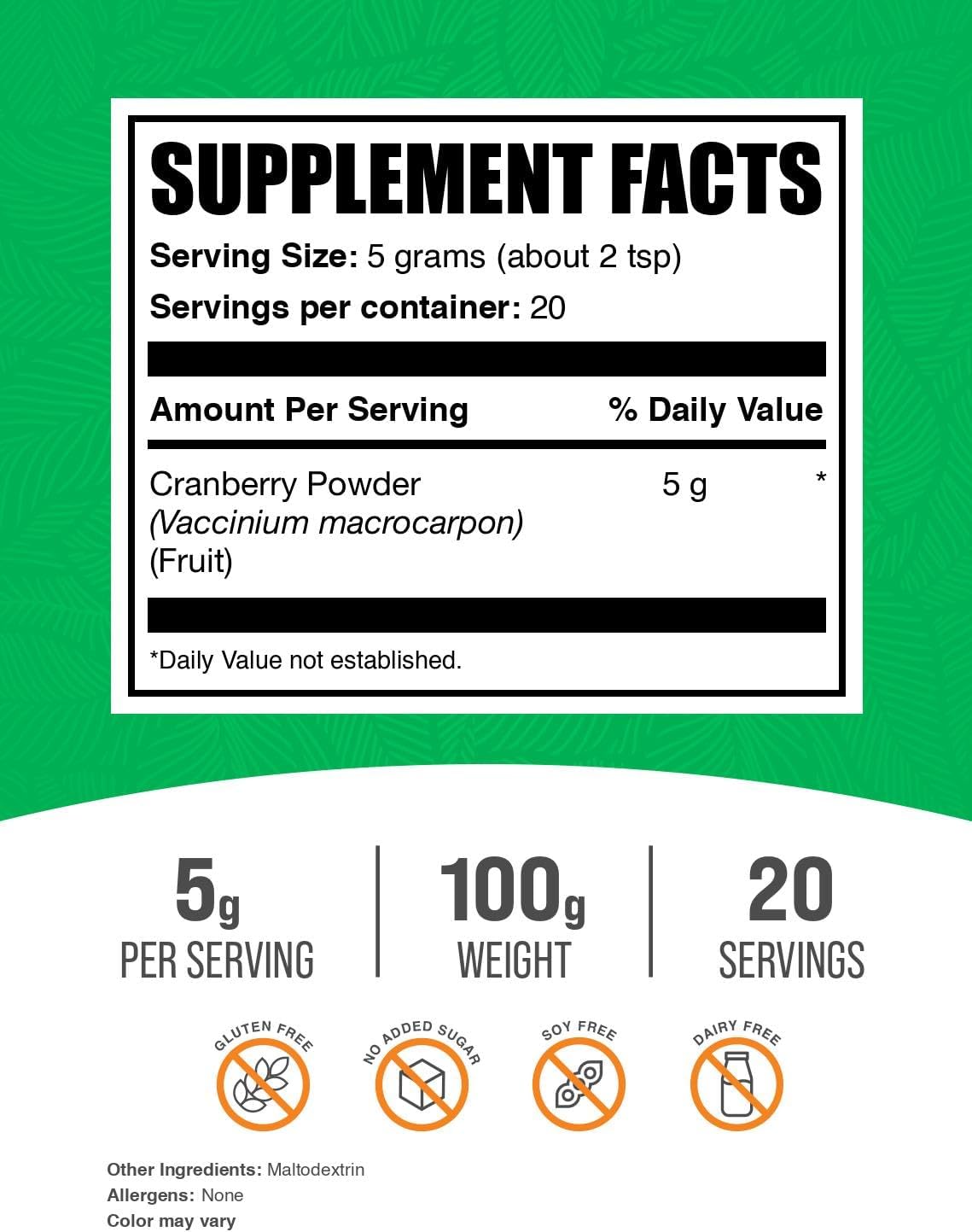 BulkSupplements.com Cranberry Powder - Unsweetened Dried Cranberry Supplements for Women & Men, Gluten and Sugar-Free, 100g (3.5 oz)