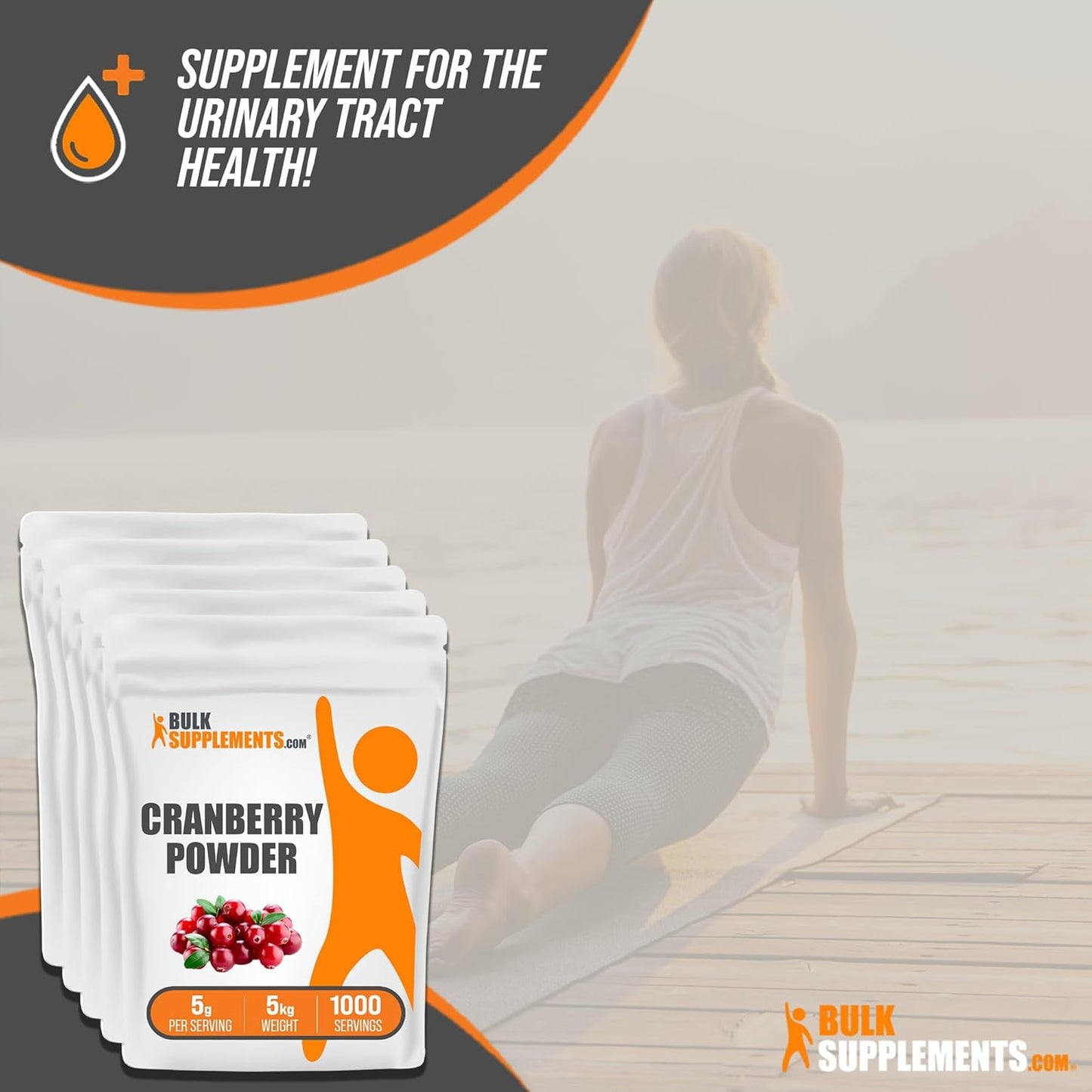 BulkSupplements.com Cranberry Powder - Unsweetened Dried Cranberry Supplements for Urinary Tract Health - Gluten Free, Sugar Free - 5g per Serving, 5kg