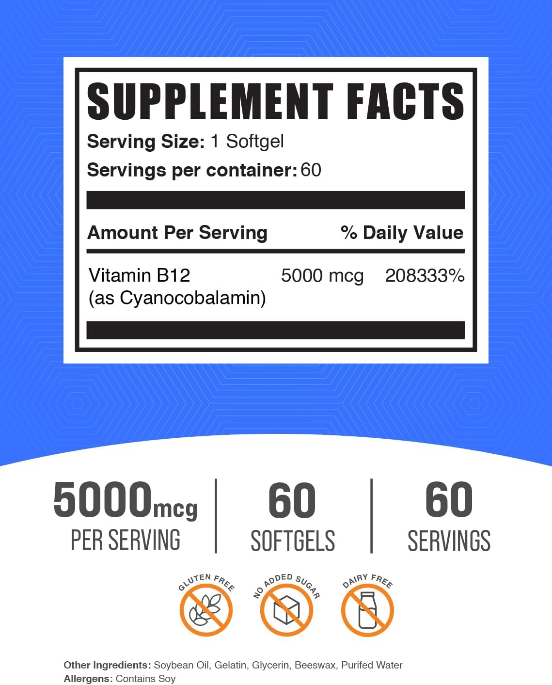 BulkSupplements.com Cyanocobalamin Vitamin B12 1000 mcg Softgels - Gluten Free, 60 Count (Pack of 1)