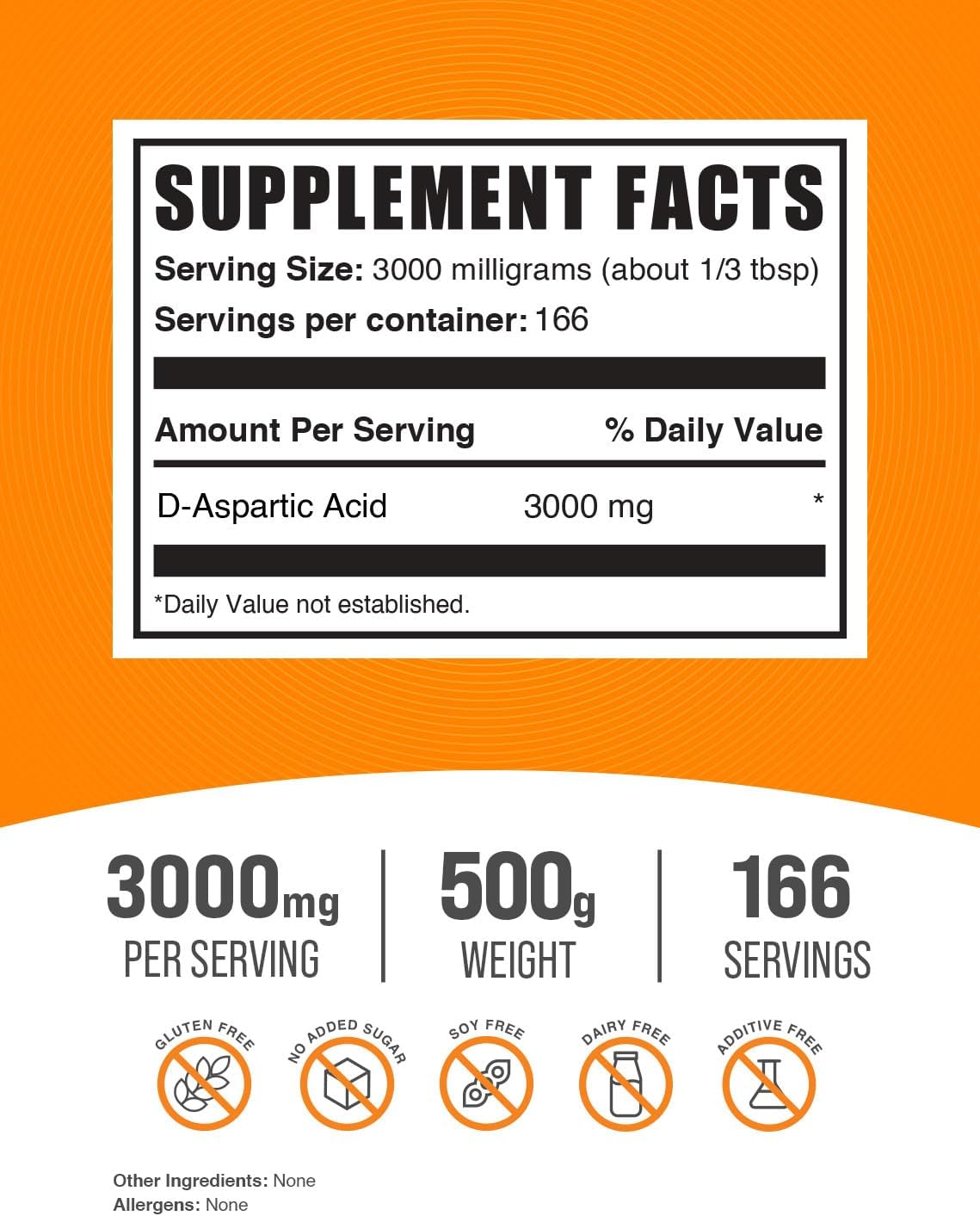 BulkSupplements.com D-Aspartic Acid Powder - 3000mg DAA Supplement for Men & Women - Unflavored, Gluten Free - 500g (1.1 lbs)