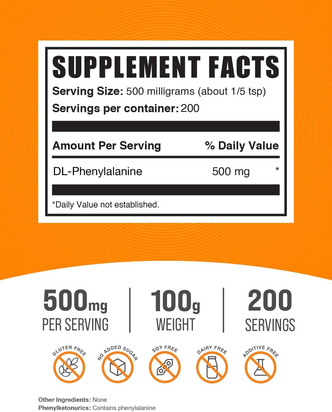 BulkSupplements.com DL-Phenylalanine Powder - DLPA Supplements, 500mg Amino Acid Powder, Gluten Free, 100g (3.5 oz)