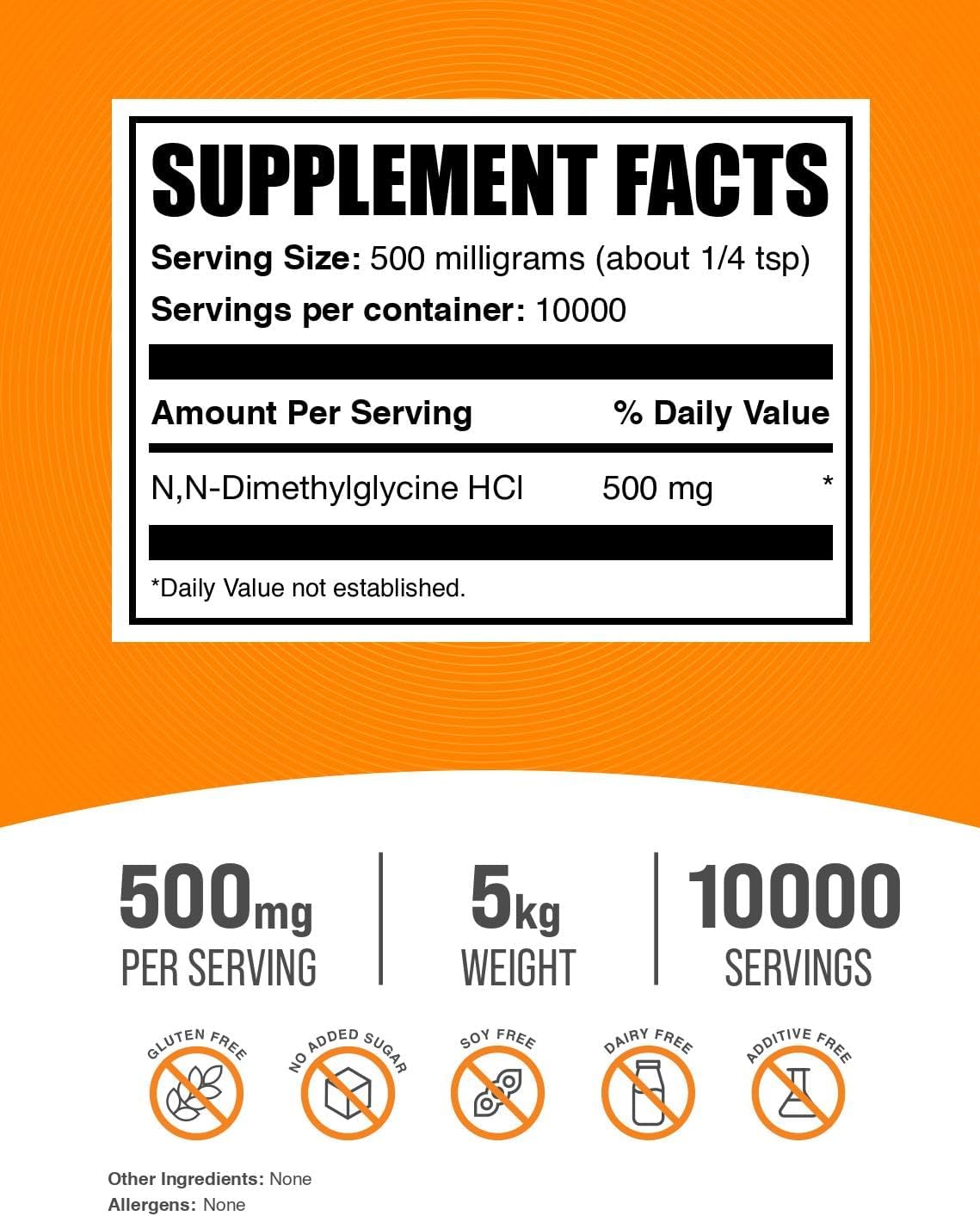 BulkSupplements.com DMG HCl Powder - N,N-Dimethylglycine HCl, 500mg per Serving, Gluten Free - 5kg (11 lbs) (Pack of 5)