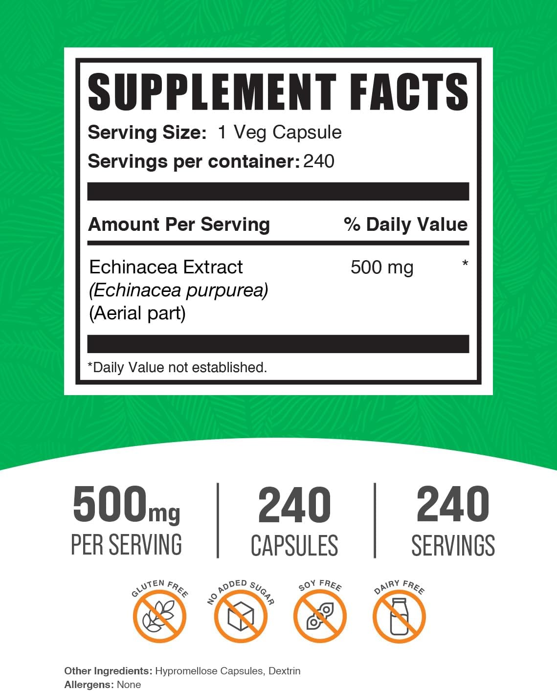 BulkSupplements.com Echinacea Extract Capsules - 500mg Immune Support Supplement, Gluten Free - 240 Capsules