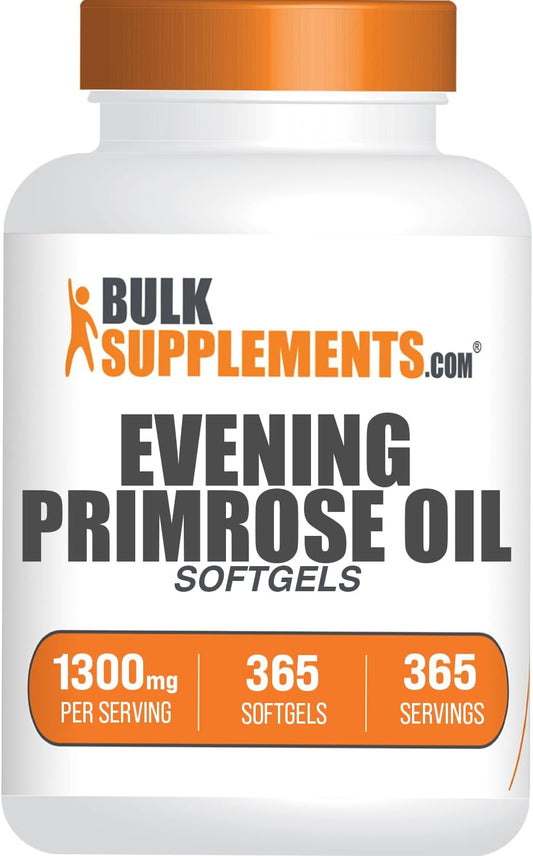 BulkSupplements.com Evening Primrose Oil Softgels - 365 Count of 1300mg GLA Supplements, Gluten Free, 1 Softgel per Serving