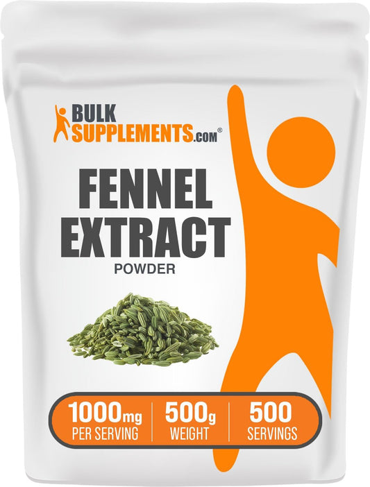 BulkSupplements.com Fennel Seed Extract Powder - Herbal Supplement, Gluten Free, 1000mg per Serving, 500g - 1.1 lbs Pack