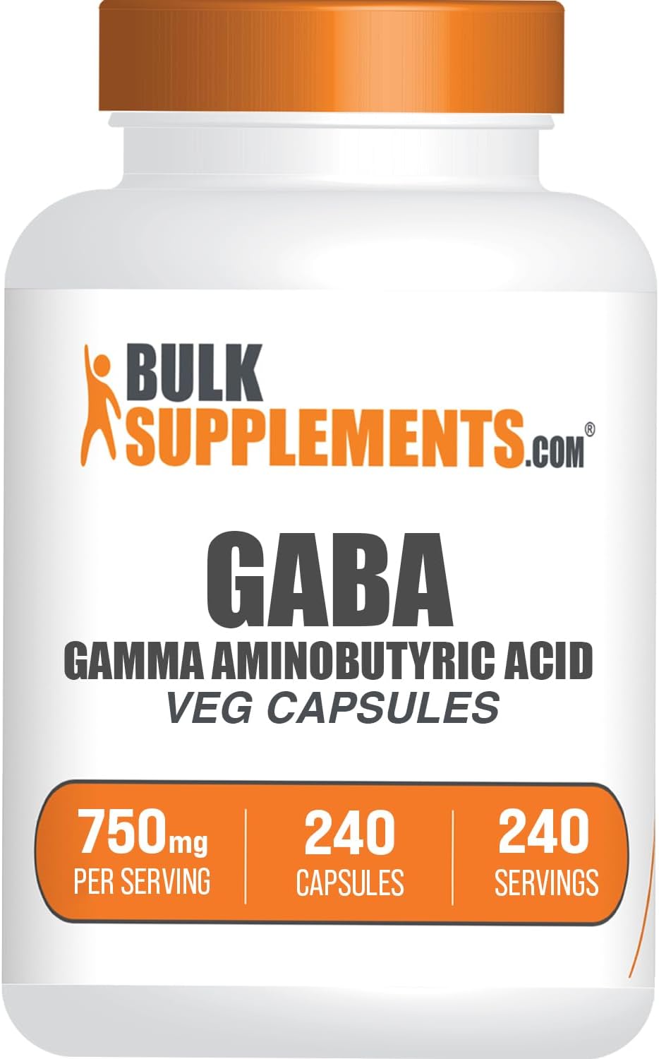 BulkSupplements.com GABA Capsules 750mg - Vegan & Gluten Free - 240 Veg Capsules