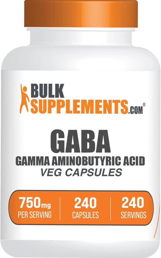 BulkSupplements.com GABA Capsules 750mg - Vegan & Gluten Free - 240 Veg Capsules
