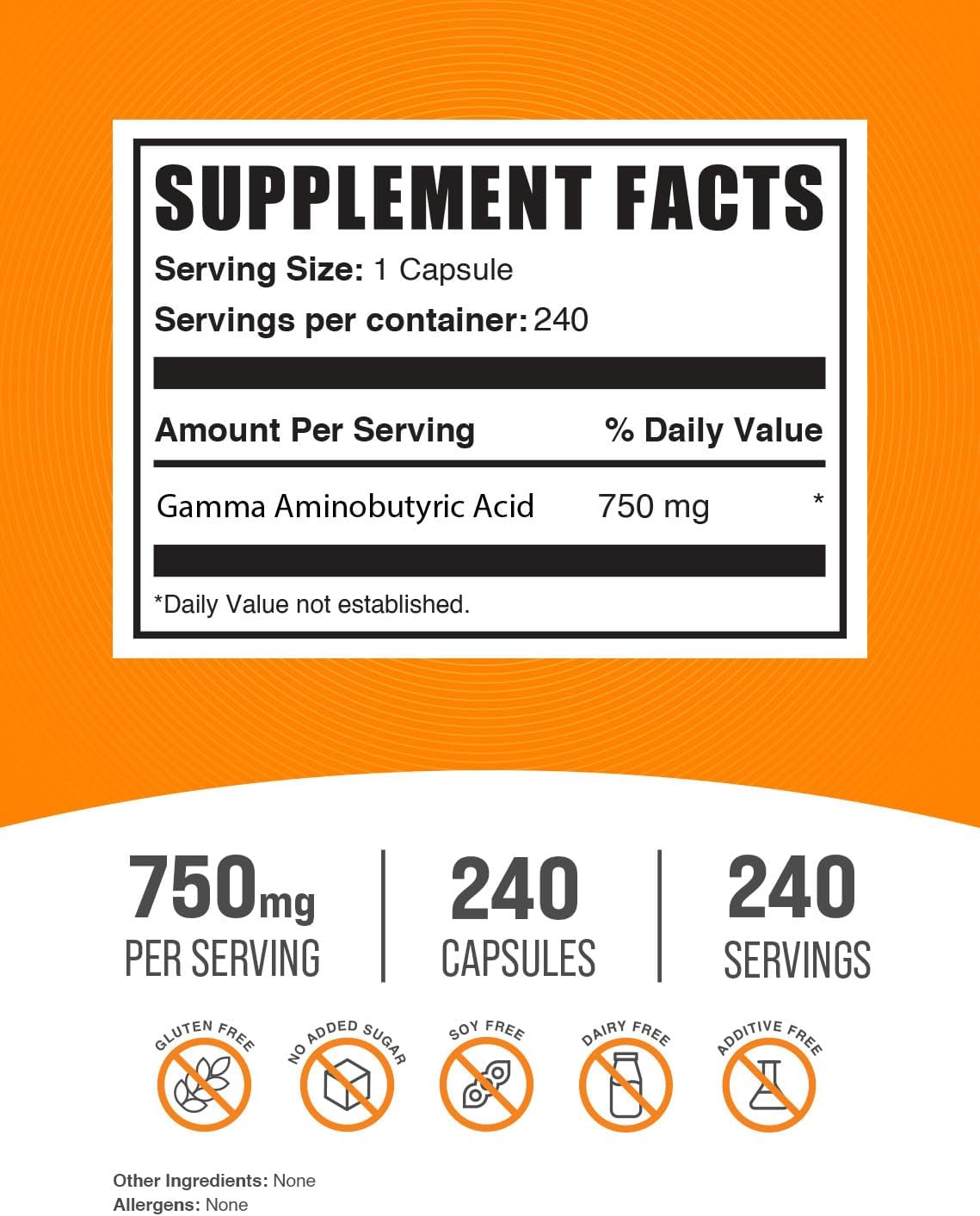 BulkSupplements.com GABA Capsules 750mg - Vegan & Gluten Free - 240 Veg Capsules