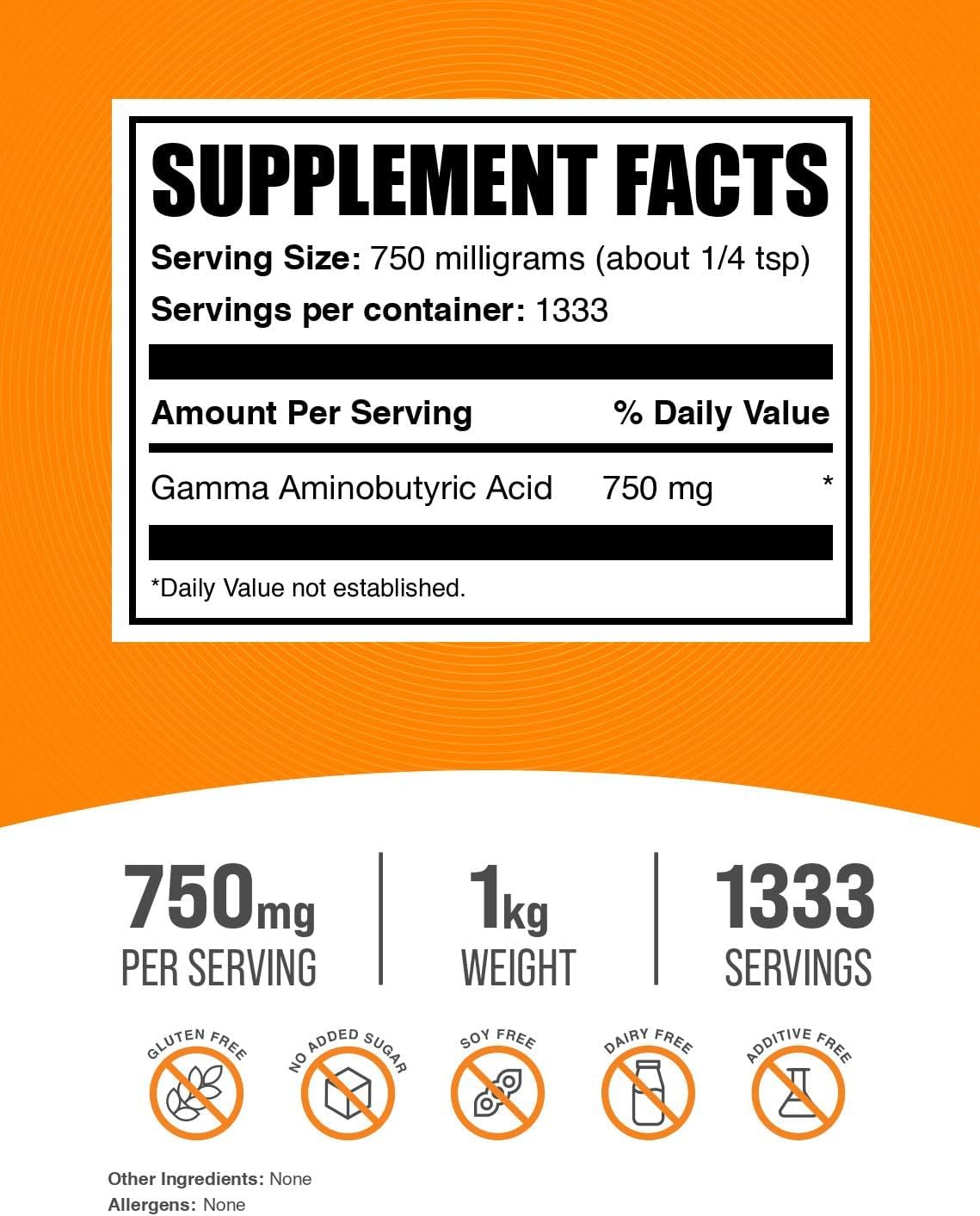 BulkSupplements.com GABA Powder Supplement - 750mg GABA for Focus & Stress Relief, Gluten Free, 1kg (2.2 lbs)