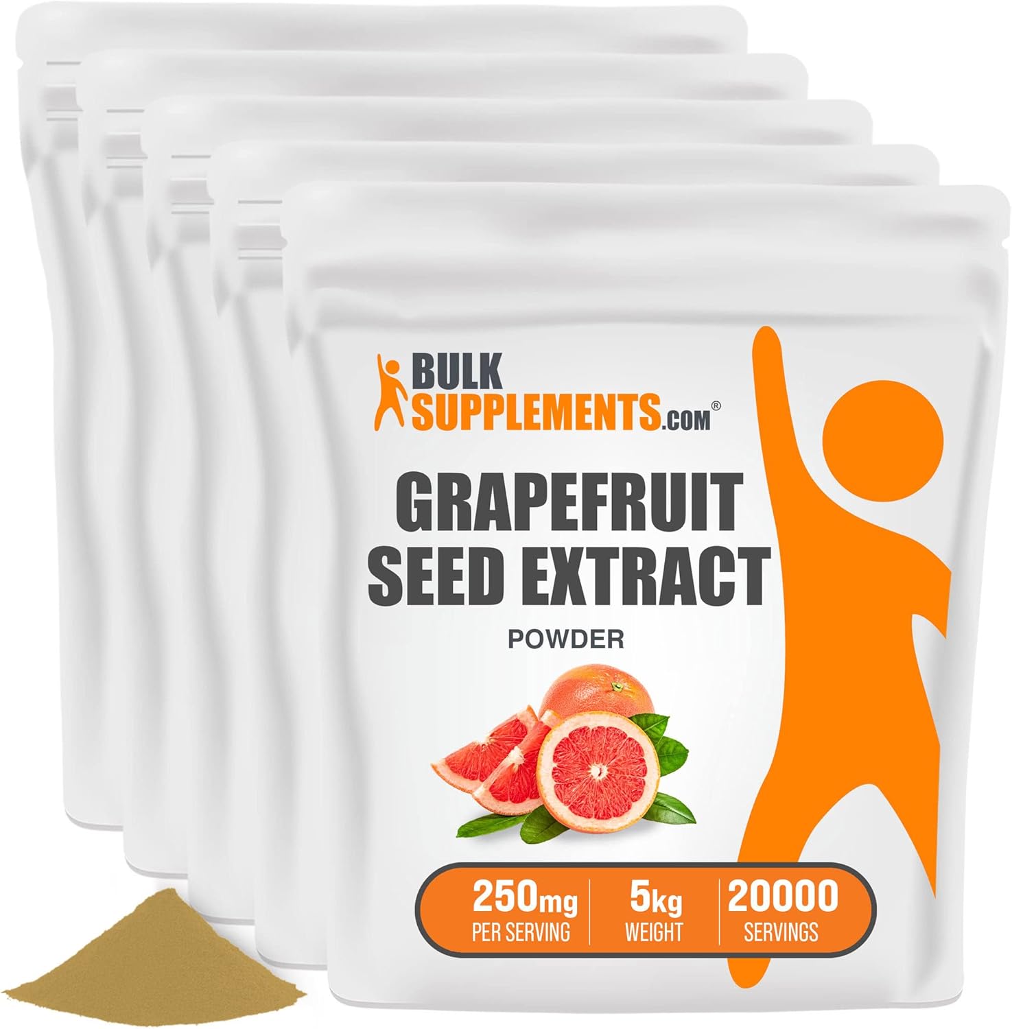 BulkSupplements.com Grapefruit Seed Extract Powder - Antioxidant Herbal Supplement, Gluten-Free, 250mg per Serving, 5kg (11 lbs) - Pack of 5