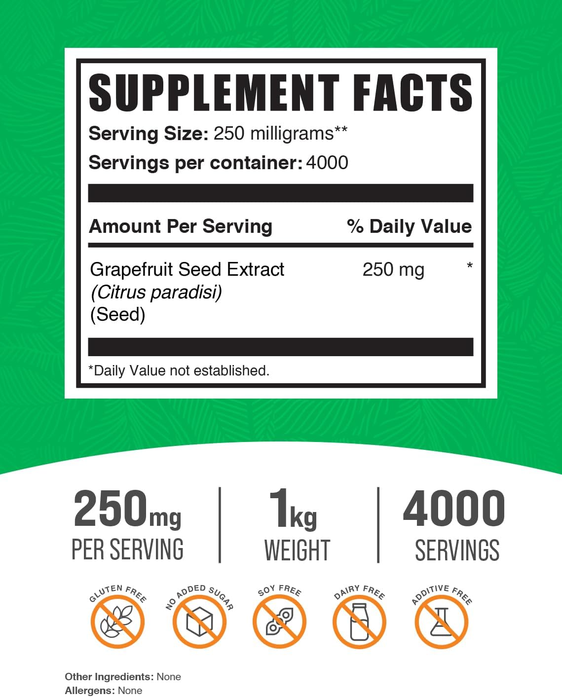 BulkSupplements.com Grapefruit Seed Extract Powder - Antioxidant Herbal Supplement, Gluten Free, 1kg (2.2 lbs) - Pack of 1, 250mg per Serving