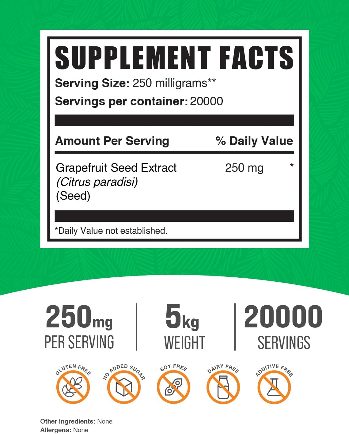 BulkSupplements.com Grapefruit Seed Extract Powder - Antioxidant Herbal Supplement, Gluten-Free, 250mg per Serving, 5kg (11 lbs) - Pack of 5