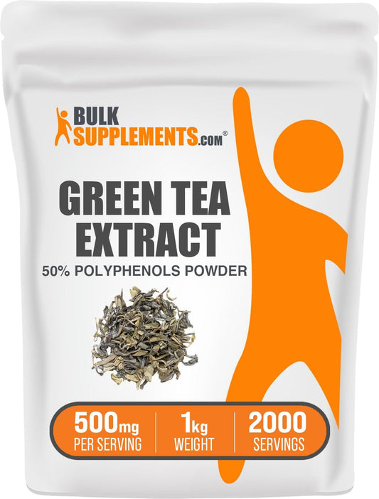 BulkSupplements.com Green Tea Extract Powder - 50% Polyphenol, Green Tea Powder Supplement - Gluten Free Herbal Blend, 1kg (2.2 lbs) Pack