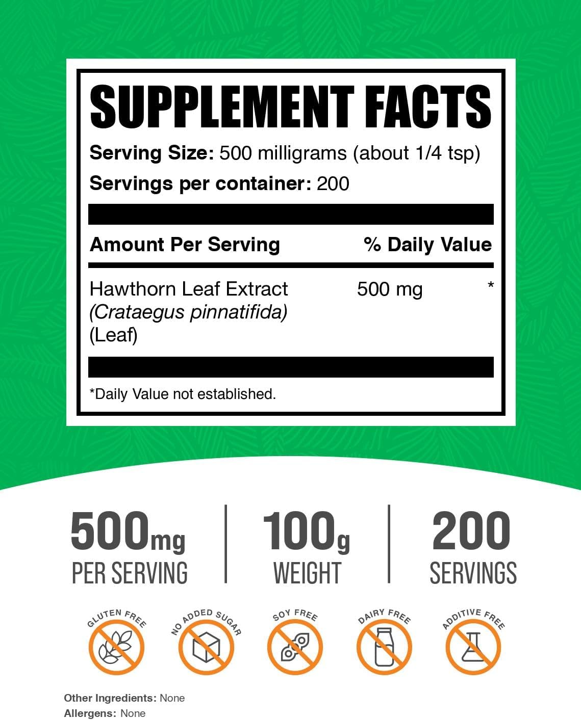 BulkSupplements.com Hawthorn Leaf Extract Powder - Herbal Supplement, Vegan & Gluten Free - 100g (3.5 oz) - Pack of 1 - 500mg per Serving