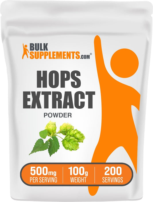 BulkSupplements.com Hops Extract Powder - Herbal Dietary Supplement, Gluten-Free, 500mg per Serving, 100g (3.5 oz) - Hops Flower Derived Powder
