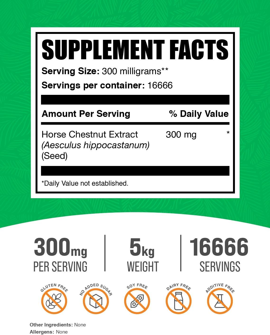 BulkSupplements.com Horse Chestnut Extract Powder - Herbal Supplement, Horse Chestnut Seed Extract, Gluten Free - 300mg per Serving, 5kg (11 lbs) - Pack of 5 Bottles