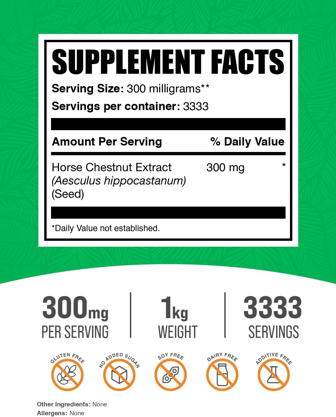 BulkSupplements.com Horse Chestnut Extract Powder - Herbal Supplement, Gluten Free, 1kg (2.2 lbs) - Horse Chestnut Seed Extract, 300mg per Serving