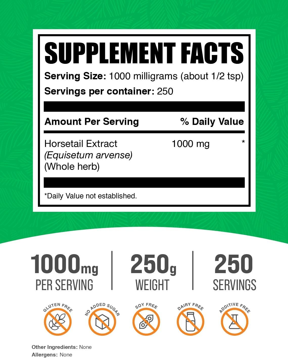BulkSupplements.com Horsetail Extract Powder - Silica Supplement from Horsetail Herb - Gluten Free, 250g (8.8 oz)