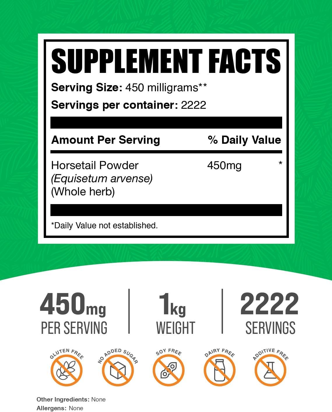 BulkSupplements.com Horsetail Powder - Silica Herbal Supplement, Gluten Free, 1kg (2.2 lbs) (Pack of 1)