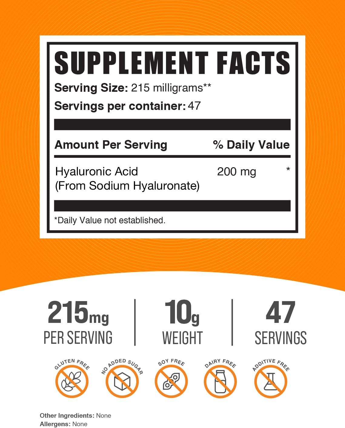 BulkSupplements.com Hyaluronic Acid Powder - 215mg per Serving, Food Grade, Gluten Free - Hyaluronic Acid Supplement Powder - 10g (0.35 oz) Pack of 1