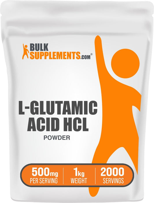 BulkSupplements.com L-Glutamic Acid HCl Powder - Amino Acid for Gut Health, Gluten Free - 1kg (2.2 lbs) Pack of 1