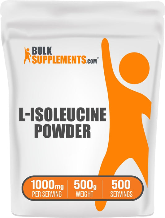BulkSupplements.com L-Isoleucine Powder - BCAA Amino Acid Supplement, Unflavored & Gluten Free, 1000mg per Serving, 500g