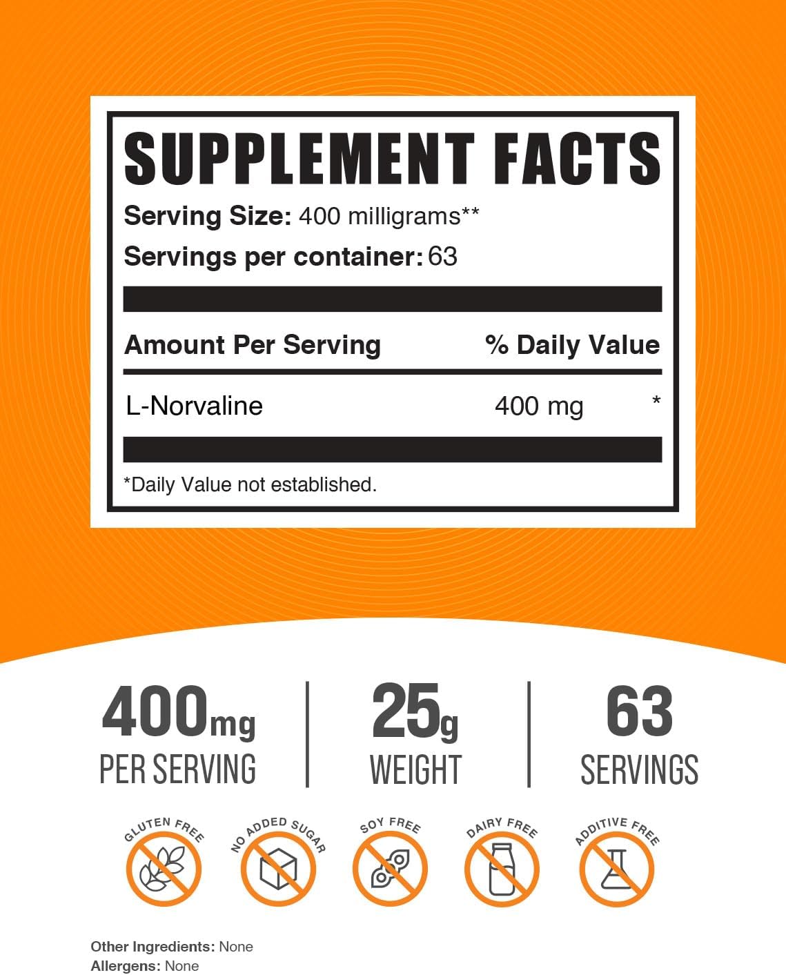 BulkSupplements.com L-Norvaline Powder - Nitric Oxide Boosting Amino Acid Supplement - Gluten Free, 400mg per Serving, 25g (0.88 oz)