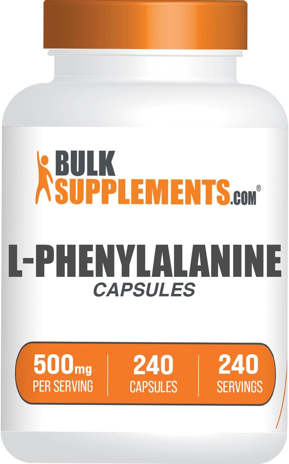 BulkSupplements.com L-Phenylalanine Capsules - 500mg Supplement, Gluten-Free, 240 Capsules - 1 Capsule/Serving