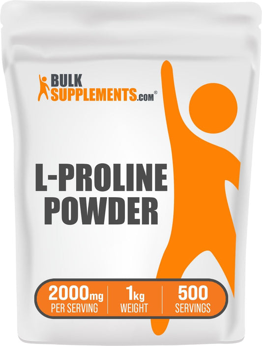 BulkSupplements.com L-Proline Powder - Unflavored Amino Acid Supplement, Gluten Free, 2000mg per Serving, 1kg - 500 Servings