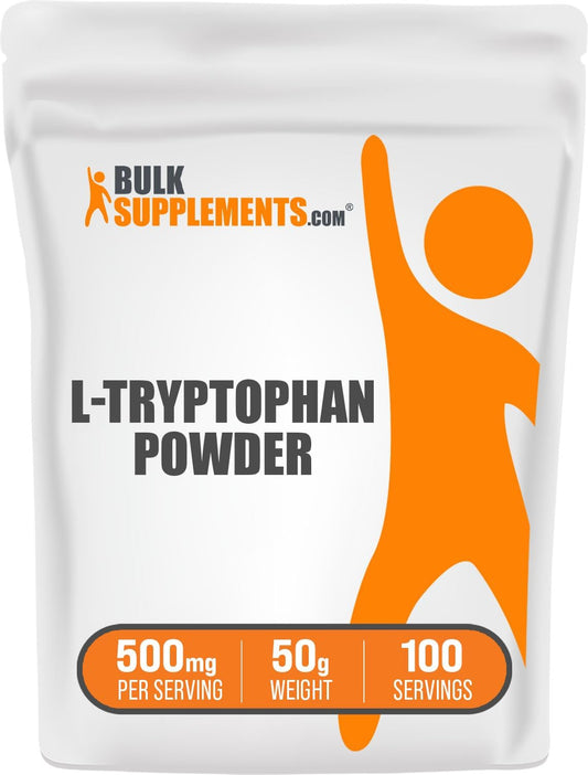 BulkSupplements.com L-Tryptophan Powder - 500mg Tryptophan Supplement, Amino Acid, Gluten Free - 50g (1.8 oz) Pack of 1