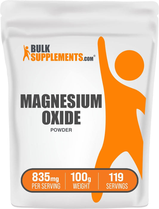 BulkSupplements.com Magnesium Oxide Powder - 500mg Magnesium Supplement, Gluten Free - 100g (3.5 oz) (1 Pack)