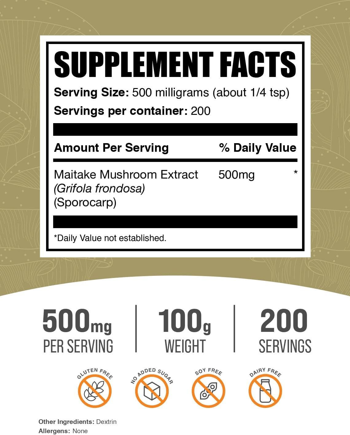 BulkSupplements.com Maitake Mushroom Extract Powder - Gluten Free Mushroom Supplement - 500mg per Serving - 100g (3.5 oz) Pack
