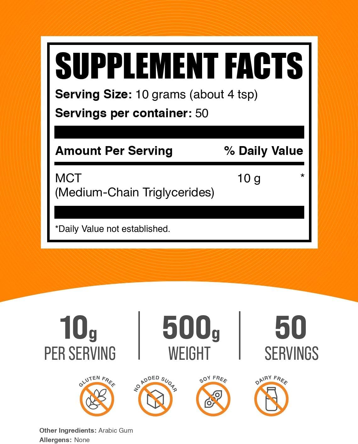 BulkSupplements.com MCT Powder - Medium Chain Triglycerides Supplement for Energy - Gluten Free, 500g (1.1 lbs) Pack