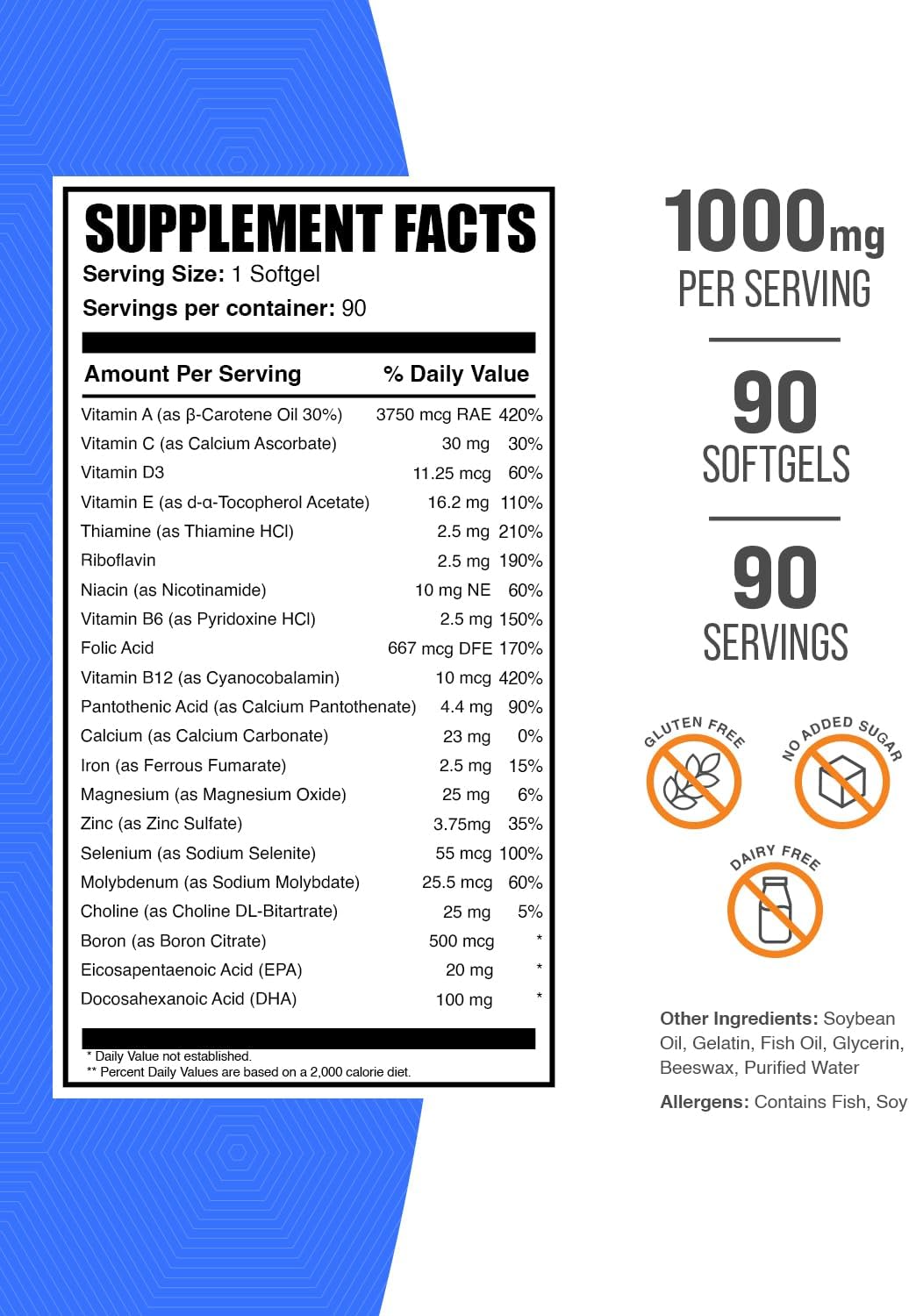 BulkSupplements.com Men's Daily Multivitamin Softgels with Fish Oil - Gluten Free, 90 Count