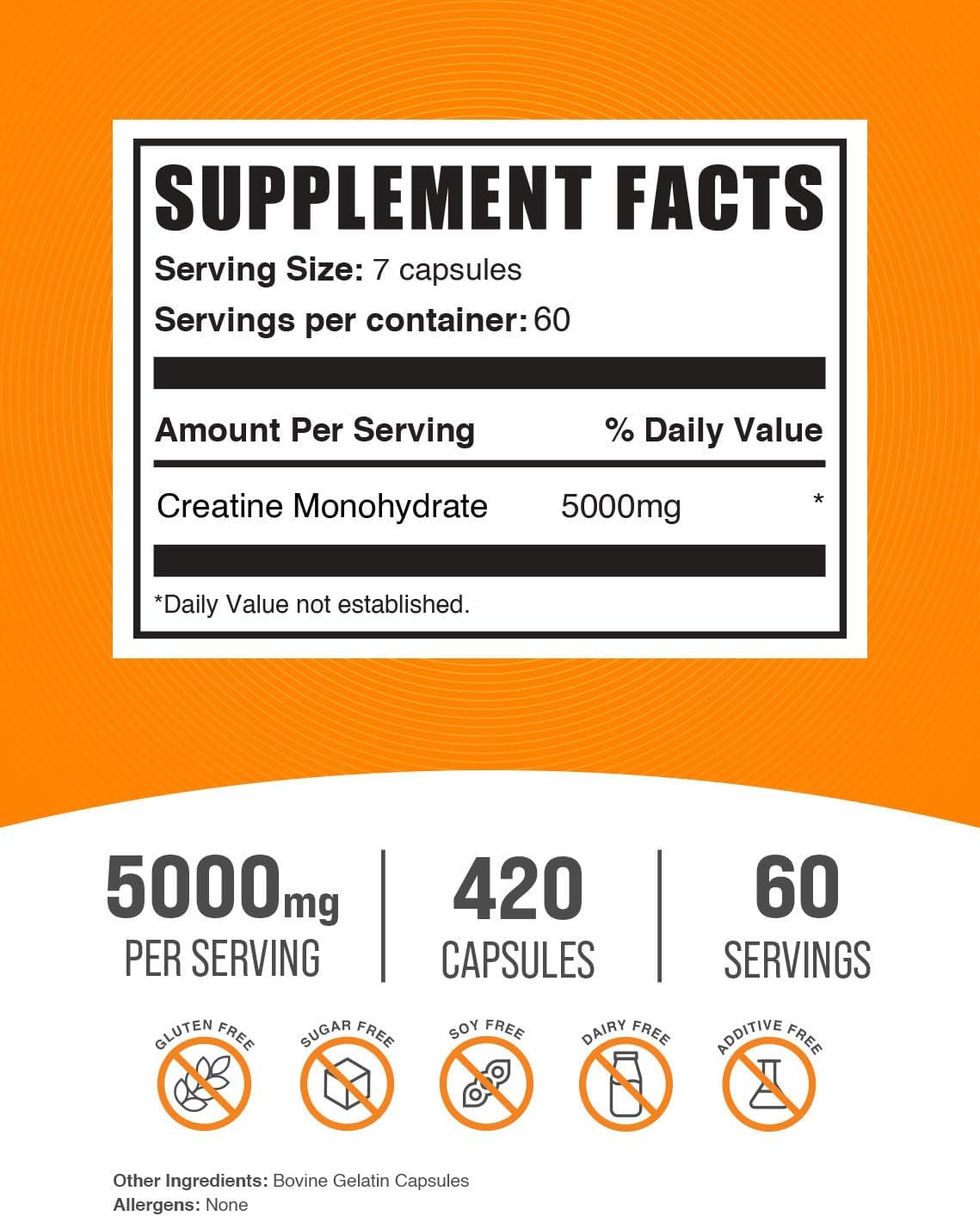 BulkSupplements.com Micronized Creatine Monohydrate Capsules - 5000mg, Gluten Free, 420 Capsules - BoostGo Australia