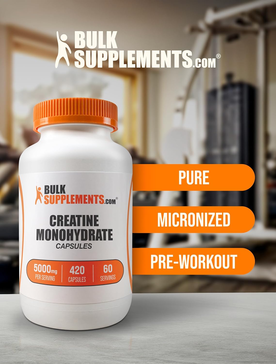 BulkSupplements.com Micronized Creatine Monohydrate Capsules - 5000mg, Gluten Free, 420 Capsules - BoostGo Australia