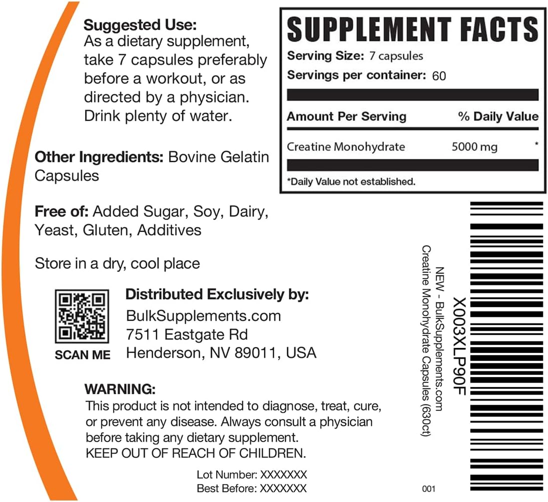 BulkSupplements.com Micronized Creatine Monohydrate Capsules - 5000mg, Gluten Free, 420 Capsules - BoostGo Australia