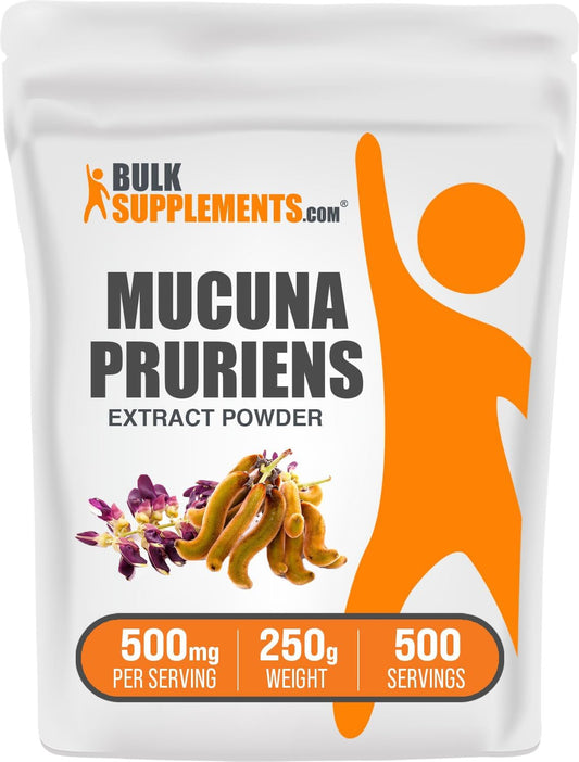 BulkSupplements.com Mucuna Pruriens Extract Powder - Vegan & Gluten Free Supplement, 500mg per Serving - 250g (8.8 oz)