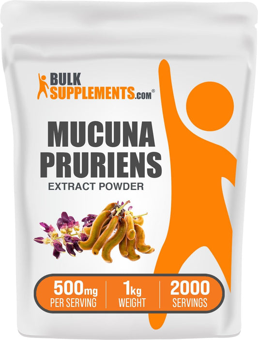 BulkSupplements.com Mucuna Pruriens Extract Powder - 500mg per Serving, 1kg (2.2 lbs) - Vegan & Gluten Free Supplement