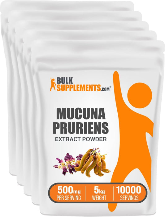BulkSupplements.com Mucuna Pruriens Seed Herbal Extract Powder - Gluten Free Supplement, 500mg per Serving, Pack of 5 (5kg)