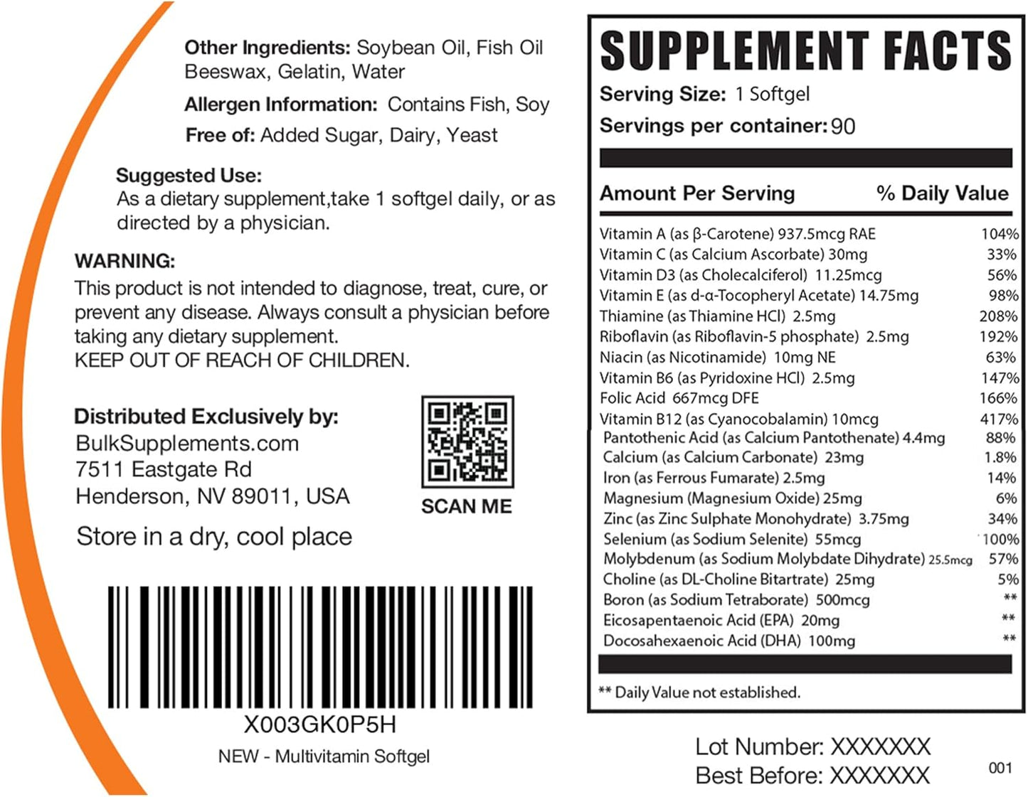 BulkSupplements.com Multivitamin Softgels with Fish Oil - Daily Multivitamin and Mineral Supplement for Adults - Gluten Free, 90 Softgels