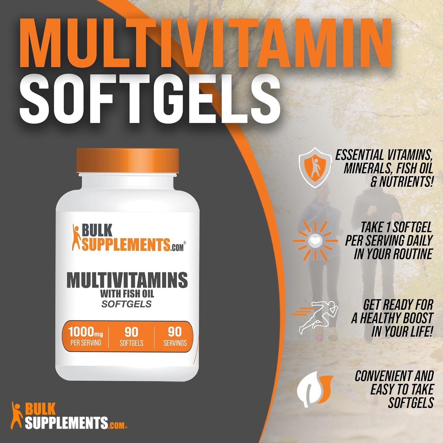 BulkSupplements.com Multivitamin Softgels with Fish Oil - Daily Multivitamin and Mineral Supplement for Adults - Gluten Free, 90 Softgels