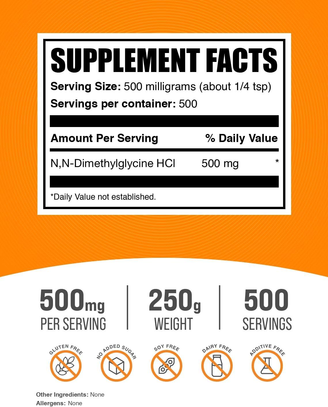 BulkSupplements.com N,N-Dimethylglycine HCl Powder - DMG Supplements, 500mg per Serving, Gluten Free - 250g (8.8 oz) Pack