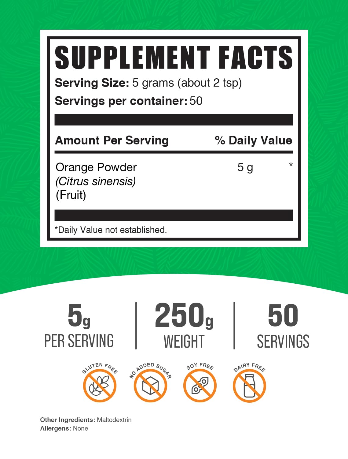 BulkSupplements.com Orange Fruit Powder - Nutrient-Rich Orange Supplement, Gluten Free, 5g per Serving, 250g (8.8 oz)